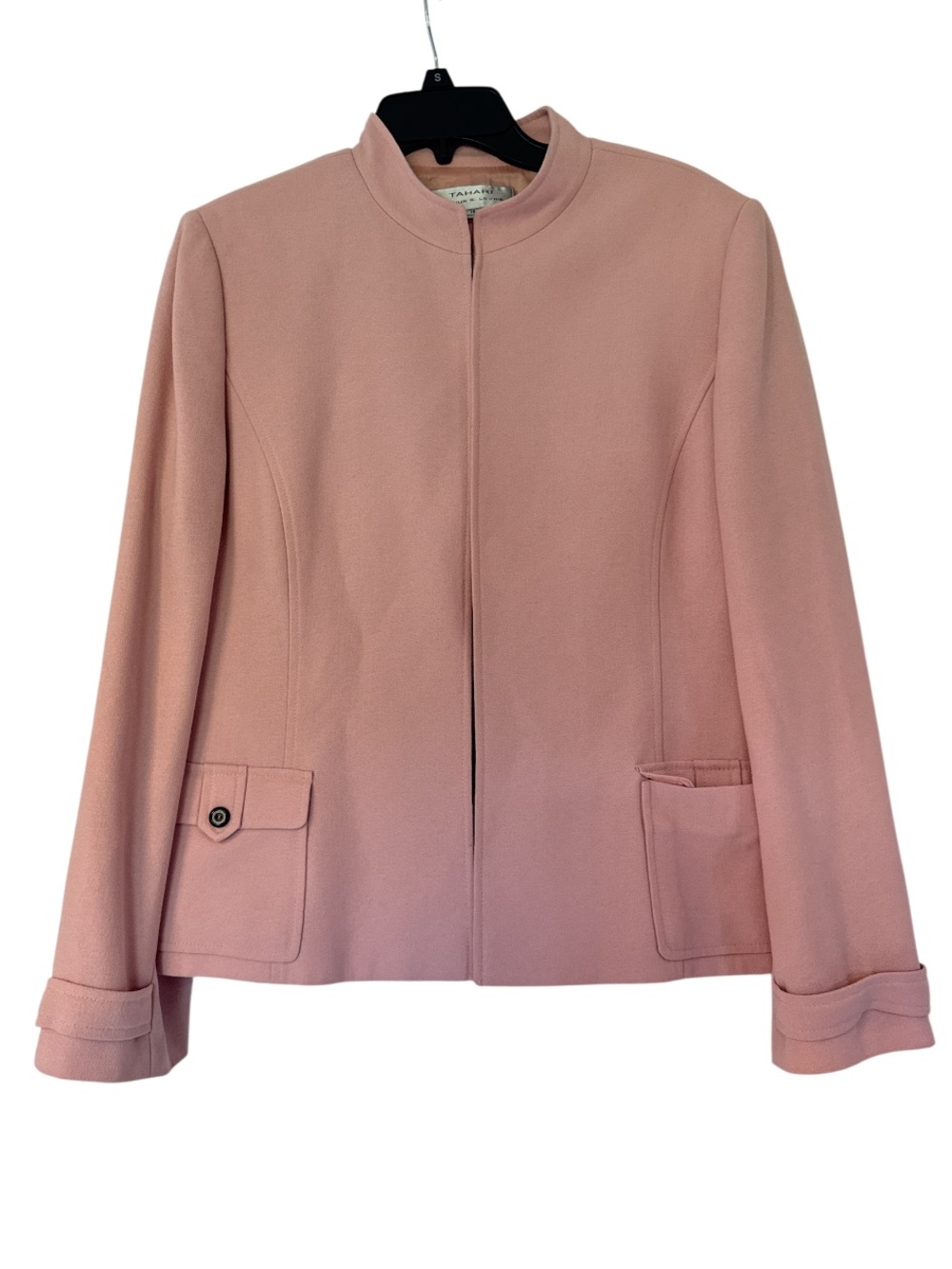 Tahari Dusty Rose Collarless Zip Blazer Preppy - Size 16